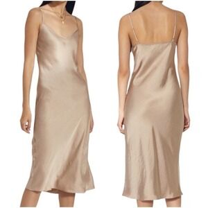 Aritzia Wilfred‎ Free Christine Satin Midi Slip Dress in Marmont Nude Beige Sz L